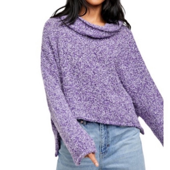 NEW FREE PEOPLE BFF Cowl Neck Plush Knit Sweater Purple Grape Hyacinth XS S M - Picture 2 of 6